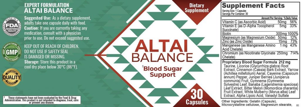 altai balance supplement facts label