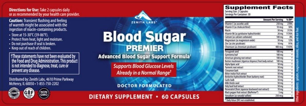 Blood Sugar Premier ingredients label