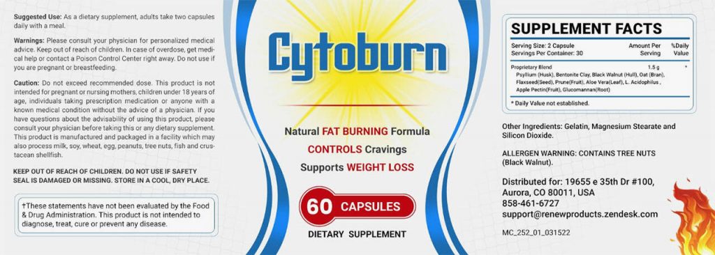 cytoburn ingredients label